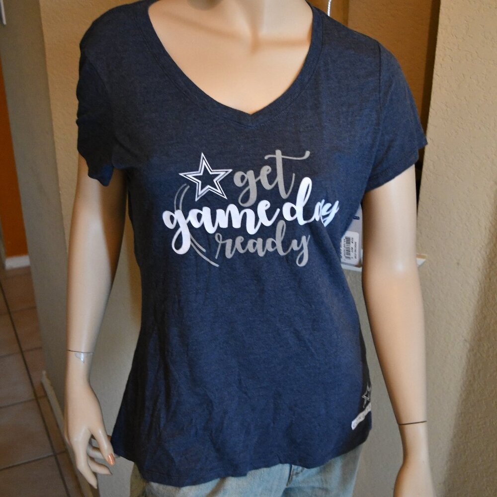 Dallas Cowboys Cowboy FIT NFL V Neck Women's Blue Heather Gameday Ready TEE NWT